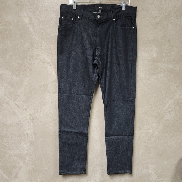 Bundle/Men's H&M High Rise Satiny Finish Black and Blue Denim Pants Size 34x32 - Picture 2 of 9
